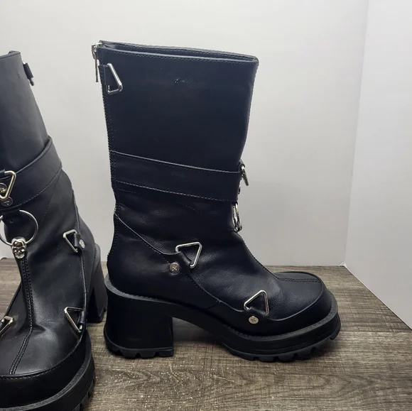 Demonia BRATTY Black Vegan Leather Platform Boots Womens 6 Goth Punk DOMINATRIX - Picture 3 of 11